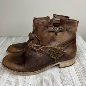 Cordani Italian Ankle Moto Boots Distressed 36.5 Brown Leather